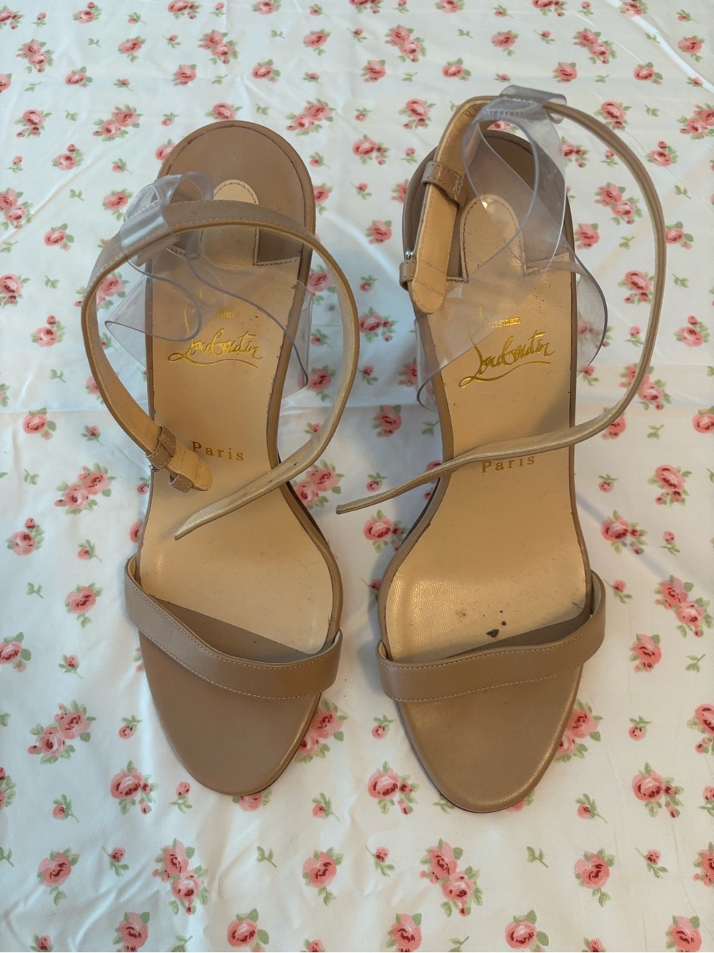 Christian Louboutin Beige Ankle-Strap Heeled Sandals